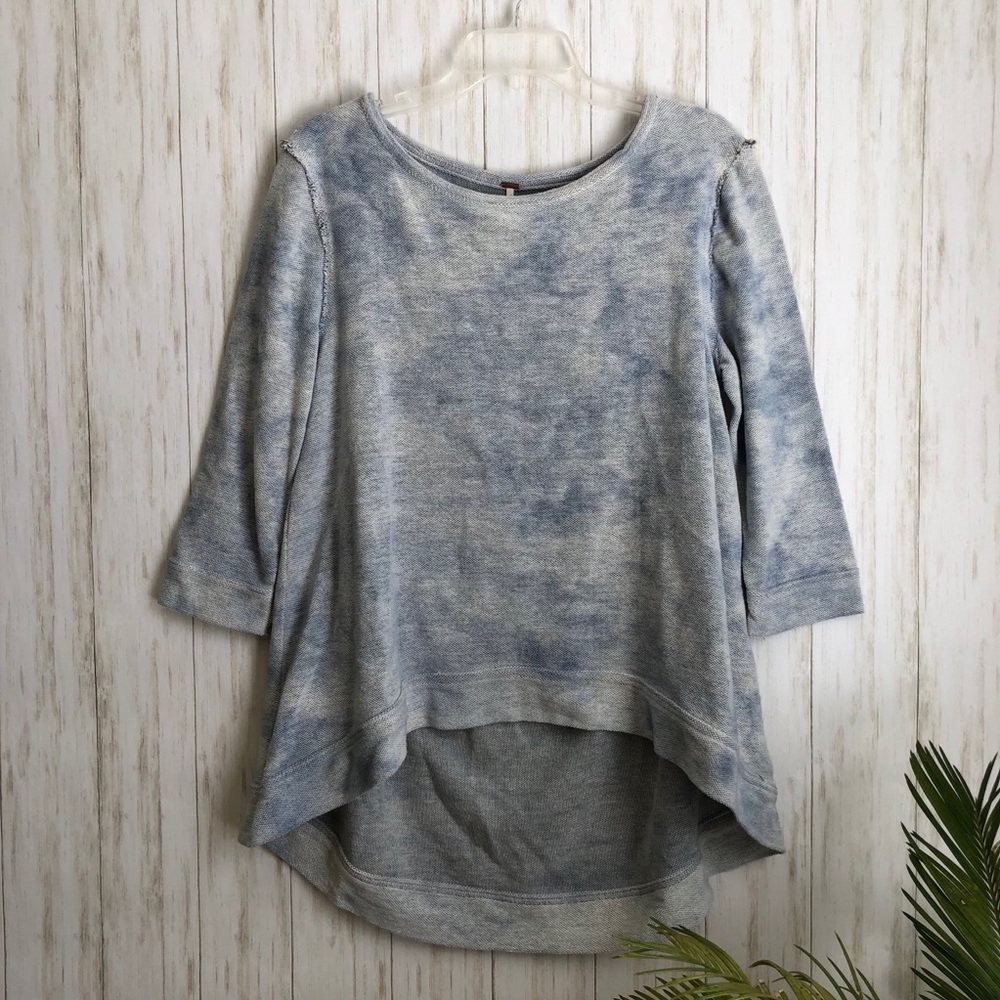 Free People Light Blue High Low Sweatshirt Open Bk